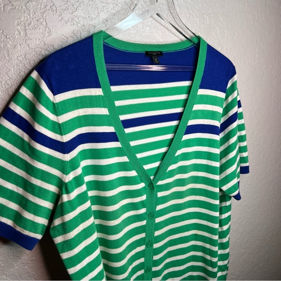 Talbots Striped Blue and Green Button Down Blouse Top - Picture 4 of 5
